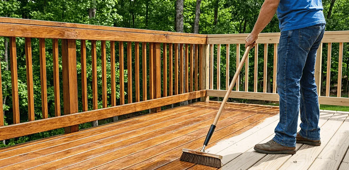 Deck staining and sealing application on a wood deck in San Diego, CA
