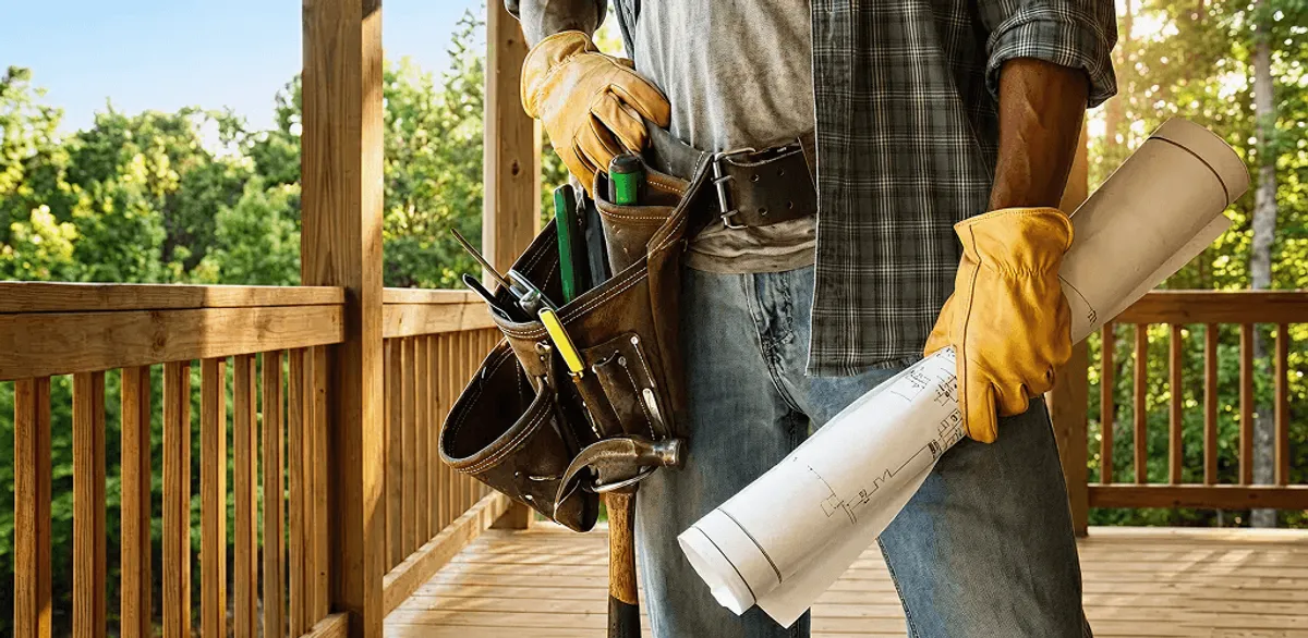 Professional handyman with tool belt ready for home repairs in San Diego, CA