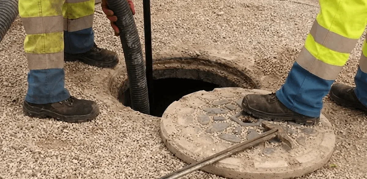 Drain cleaning crew clearing a sewer access point with professional equipment in San Diego, CA