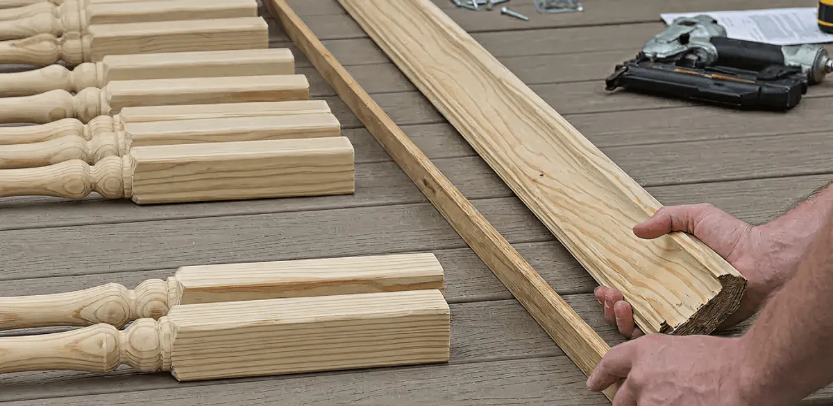Handrail installation materials and wood components for stair rail work in San Diego, CA